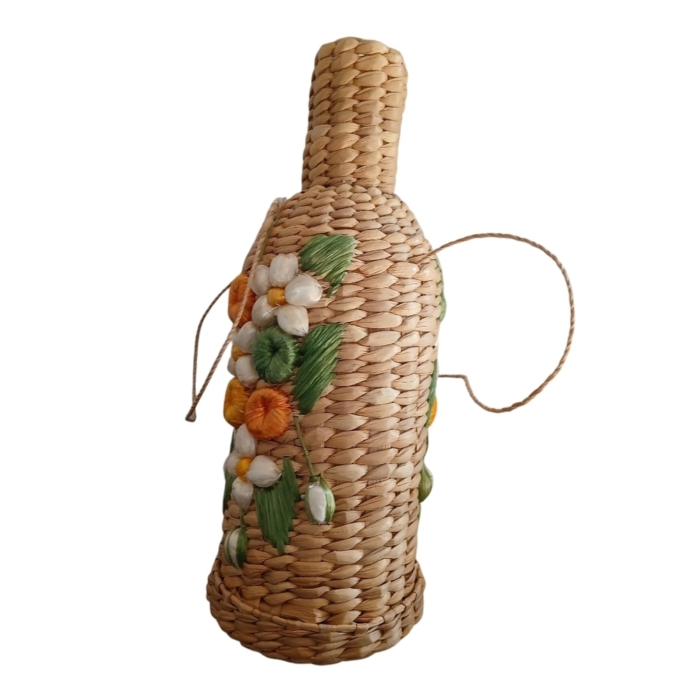 Vintage 60's Mexican Wine Bottle Holder Bag Woven Rattan - Picture 11 of 13